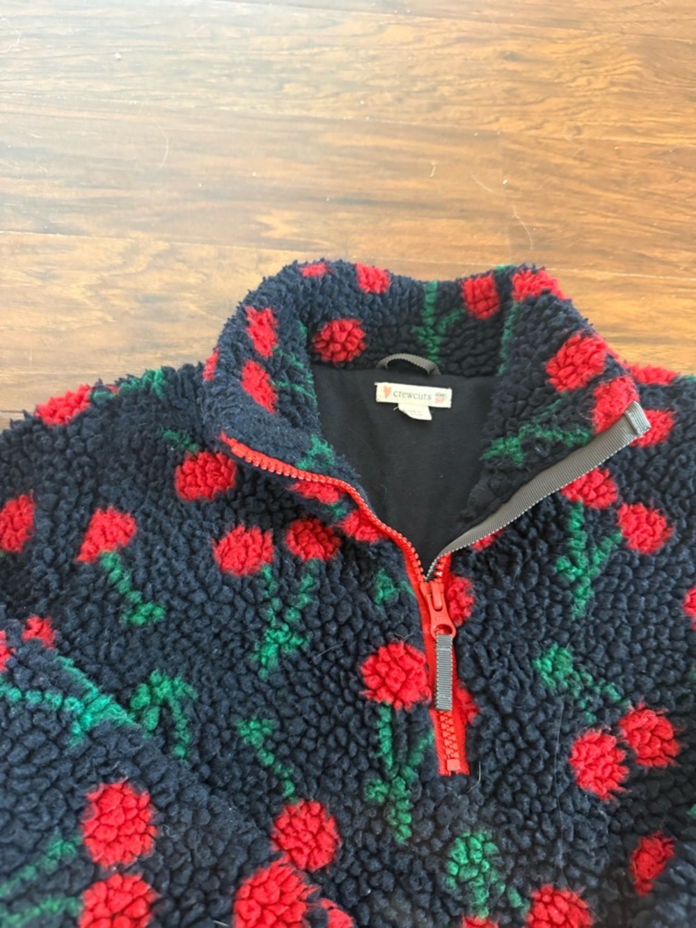J Crew Crewcuts‎ • Cherry Fleece Sherpa Quarter Zip Pullover Size 6/7 Navy Red - Picture 3 of 8
